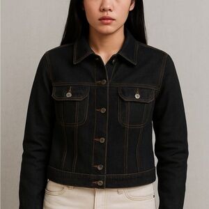 Y2K Crest Black Jean Jacket Classic Denim Style (D4)